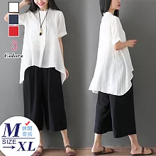 【A.Cheter】不丹仲夏自在輕鬆前短後長棉麻透氣短袖上衣#104255M白