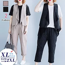 【A.Cheter】米蘭時裝品味設計層次背心長外罩+西褲2件套組#j104367XL黑