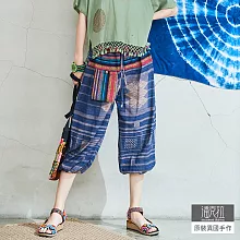 【潘克拉】鬆緊腰編織圖紋燈籠褲 TM1032　FREE藍色