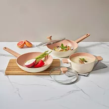 超值三鍋組【美國康寧】優雅鈦不沾鍋 雙耳湯鍋20cm+平煎28cm+深炒28cm