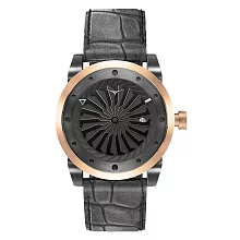 ZINVO 時尚皮革渦輪機械腕錶-灰X玫瑰金