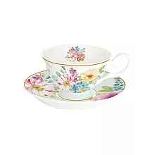 【義大利Easy life】鄉村花束-早餐茶杯盤組200ML(骨瓷)