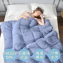 義大利La Belle《韓式抑菌暖膚絨石墨烯發熱可水洗冬被》-雙人 藍x灰