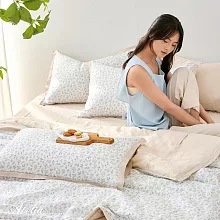 (網路獨家)英國Abelia《紛紛飛花》特大天絲木漿纖維拼接四件式兩用被床包組-藍色