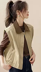 【初色】休閒拼接燈芯絨背心