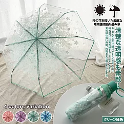 日系夢幻櫻花透明晴雨兩用8骨折疊傘 ─綠色