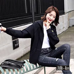 【Jilli~ko】街頭風拉鍊抽繩連帽外套 M-XL 3868  XL 黑色