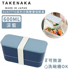 【日本TAKENAKA】日本製SUKITTO系列可微波分隔雙層保鮮盒600ml─深藍