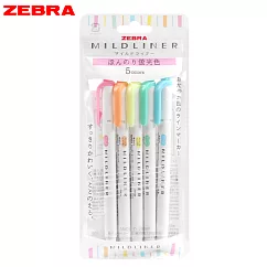 ZEBRA MILDLINER 雙頭柔性螢光筆袋裝5色組 淡柔系