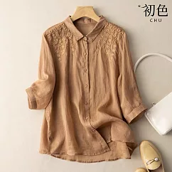 【初色】休閒棉麻風造型襯衫上衣-共8款/組-61572(M-2XL可選) L G.卡其色