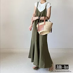 【Jilli~ko】日系顯瘦寬鬆長款大擺魚尾吊帶裙 J10856 FREE 綠色