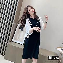 【Jilli~ko】假兩件拼接寬鬆顯瘦連袖連衣裙 J10715 FREE 黑色