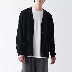 【MUJI 無印良品】男羊毛可水洗中密織V領開襟衫 M 黑色