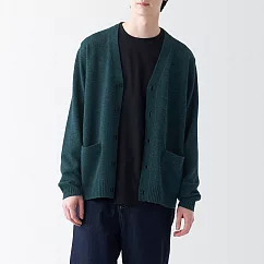 【MUJI 無印良品】男羊毛可水洗中密織V領開襟衫 M 深綠