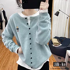 【Jilli~ko】刺繡小熊針織開衫女圓領長袖毛衣軟糯外套 J11225 FREE 藍色