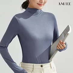 【AMIEE】日系純色百搭莫代爾半高領上衣(3色/M─2XL/KDT─0037) M─L 藍灰