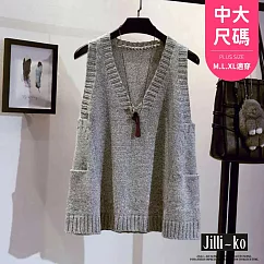 【Jilli~ko】V領針織馬甲女A字百搭毛衣背心中大尺碼 J11384 FREE 灰色