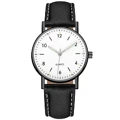 Geneva 日內瓦─米歇爾商務簡約中性數字標手錶 _黑框白面黑帶