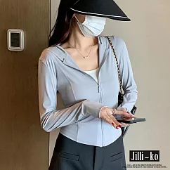 【Jilli~ko】中大尺碼冰感透氣薄款防曬服運動外套 L─XXL J11786 XL 灰色