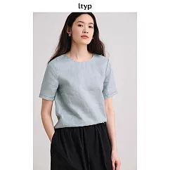 ltyp旅途原品 進口100%亞麻極簡文藝小衫 休閒百搭短袖T恤女夏季 M L XL XL 湖藍色