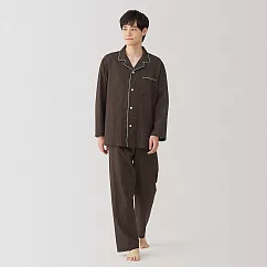 【MUJI 無印良品】男無側縫二重紗織家居睡衣 M 棕紋樣