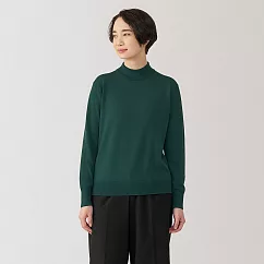 【MUJI 無印良品】女羊毛可水洗高密織半高領針織衫 XL 深綠