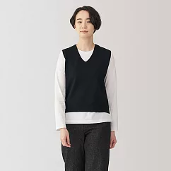 【MUJI 無印良品】女可水洗米蘭諾螺紋背心 M 黑色