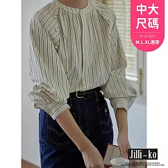 【Jilli~ko】氣質溫柔風珍珠扣條紋襯衫女法式復古圓領別緻上衣 J11971 FREE 白色