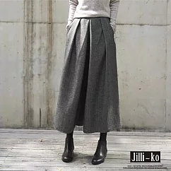 【Jilli~ko】秋冬新款裙褲寬鬆九分闊腿褲毛呢鬆緊腰 L─XL J12033 L 灰色