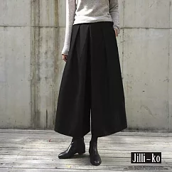 【Jilli~ko】秋冬新款裙褲寬鬆九分闊腿褲毛呢鬆緊腰 L-XL J12033 L 黑色