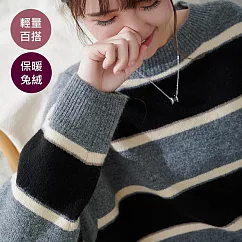 【慢。生活】包芯紗線寬鬆大橫條撞色落肩上衣 D2036 FREE 黑色