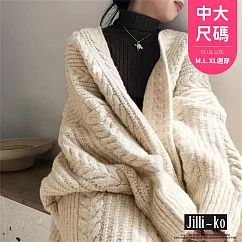 【Jilli~ko】粗針織麻花中長款針織外套 6242 FREE 杏色