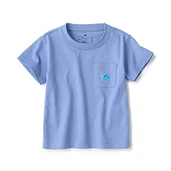 【MUJI 無印良品】幼兒容易穿脫天竺刺繡口袋短袖T恤 80 綠蠵龜(淡藍)