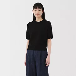 【MUJI 無印良品】女棉混強撚五分袖針織衫 S 黑色