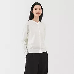 【MUJI 無印良品】女棉混強撚圓領開襟衫 S 柔白
