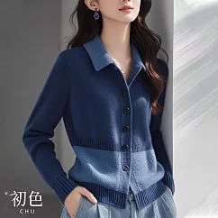 【初色】慵懶風拼接純色翻領單排扣修身長袖針織衫上衣女上衣─藍色─10886(F可選) F 藍色