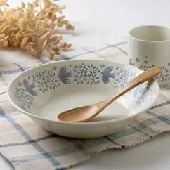 【日本Minoru】Lintu飛鳥花草 陶瓷深盤22.3cm ‧ 白