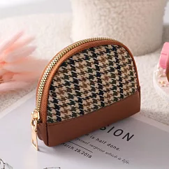 【素包包】零錢包 比手掌小千鳥紋硬幣現金卡片拉鍊鑰匙包(91025) _棕色x單層