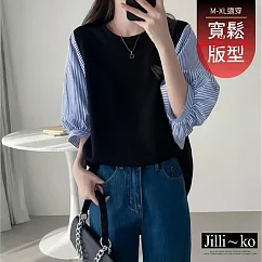 【Jilli~ko】蝙蝠袖拼接巨寬鬆上衣 J12258 FREE 藍條紋