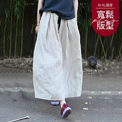 【慢。生活】文藝棉麻休閒寬鬆撞色垂感半身裙 7330 FREE 白色