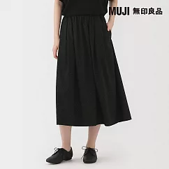 【MUJI 無印良品】女柔滑萊賽爾混舒適寬襬裙 S 黑紋樣