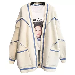 【MsMore】 拼色針織衫慵懶風毛衣外套# 126230 FREE 米白色