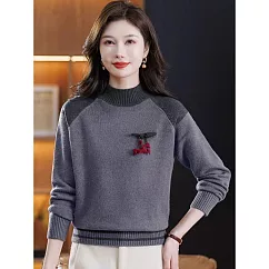 【MsMore】 大碼半高領羊毛感拚色長袖針織衫上衣# 126763 FREE 灰色