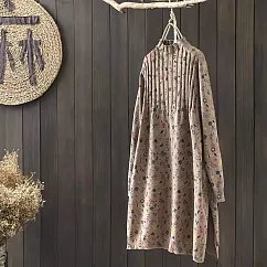 【ACheter】 復古印花半高領毛衣寬鬆大碼開岔針織長上衣# 126794 FREE 卡其色