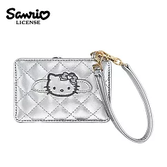 【日本正版授權】凱蒂貓 黑天使系列 皮質 票卡夾 Hello Kitty - 銀色款