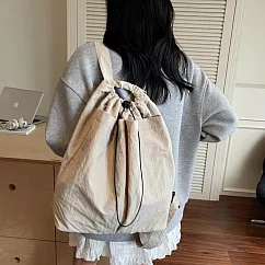 【HandStyle】後背包 日系極簡輕量尼龍束口休閒後背包(90115) _米色