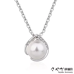 【Sayaka紗彌佳】清新透亮水滴間的珍珠鑲鑽吊墜項鍊 ─單一色系