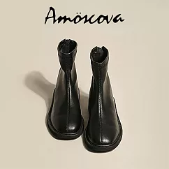 【Amoscova】女靴 真皮馬汀靴 素面短靴 中筒靴 重機靴 機車靴 女鞋(1672) EU36 黑色