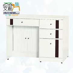 【文創集】南亞塑鋼 范特多彩3.3尺四抽下捲門櫃書桌/電腦桌(六色可選) 胡桃白雙色