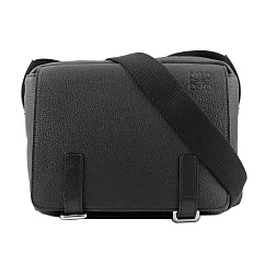 LOEWE XS號粒紋小牛皮軍事風斜背包 (黑色)